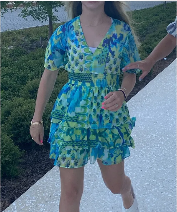 Zara Blue-Green Floral V-Neck Mini Dress - Image 5