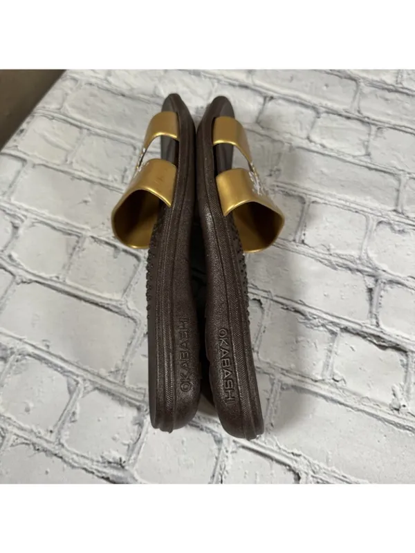 OKABASHI Women’s Gold Brown Slides Size Medium Slip On Sandals US Sz 6.5-7.5 - Image 7