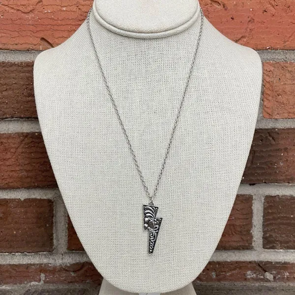 Filigree Lightning Bolt Necklace Silver - Image 2
