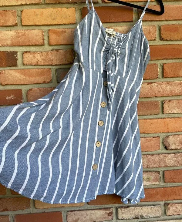 Ocean Drive Size M Chambray Stripe Mini Dress, Coastal Preppy Beach Style, EUC - Image 2