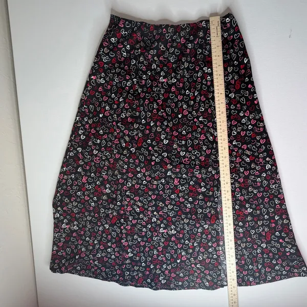 LOFT Black Heart Print Midi Skirt Size 2 Coquette Valentines Romantic Y2K‎ Girly - Image 10