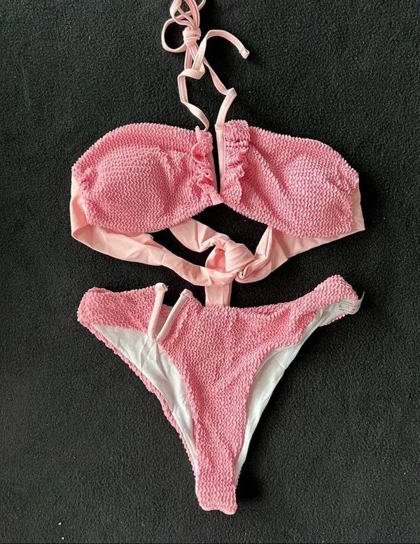 Pink Ruched halter bikini set - Image 6