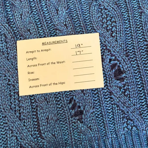 ZARA Metallic Blue Cropped‎ Sweater Cableknit Distressed Cable Knit Crop Small - Image 15