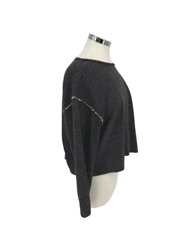 Hem & Thread Contrast Trim Relaxed Long Sleeve Top Charcoal Size Small NWT - Image 2