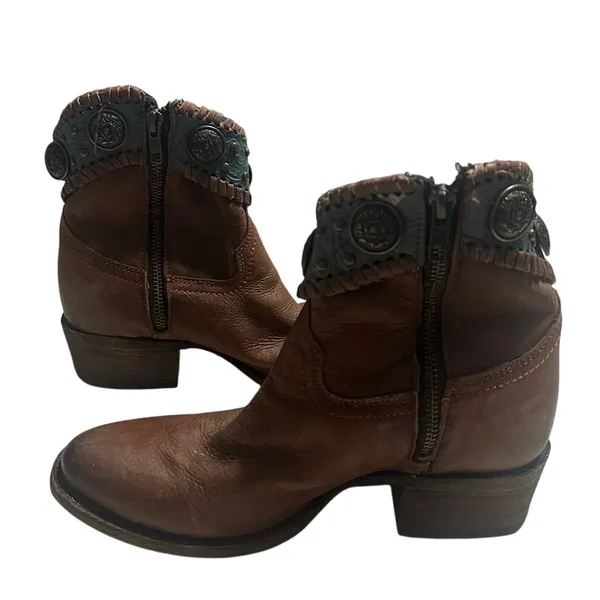 Corral Emma Ankle Boots Western Women's Size 7.5 Brown Turquoise Fringe Leather - Image 2