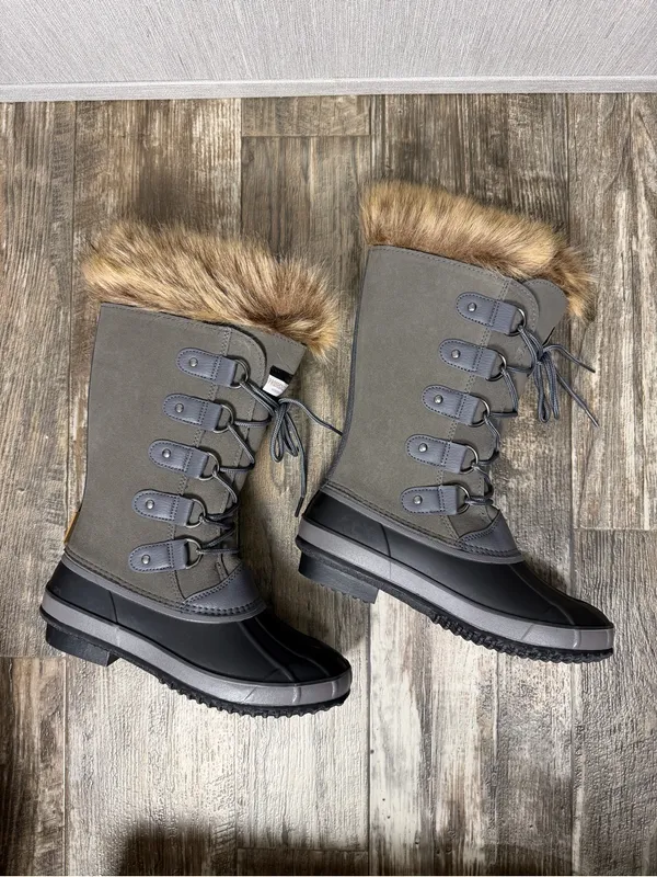 Project Cloud Women's Fur-Trim Leather Waterproof Winter Boots - Gray Size 9 - Image 9