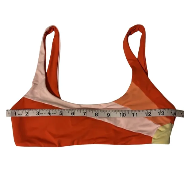 L*Space Colorblock Scoop Neck Bikini Top Red Pink Coral Retro Sporty Size M - Image 6