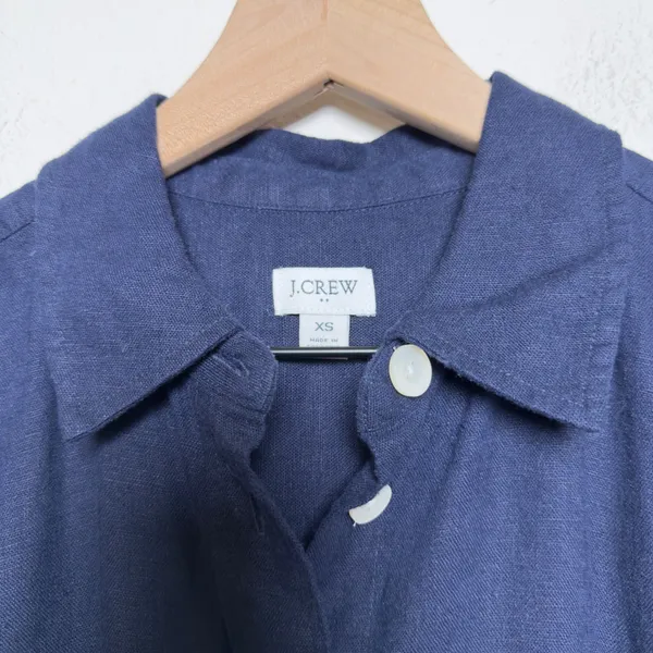 J. Crew Women Linen Shirt‎ Dress XS Navy Blue Minimalist Coastal Lagenlook - Image 6