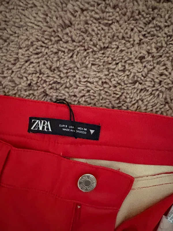 ZARA Red Leather Pants Faux - Image 2