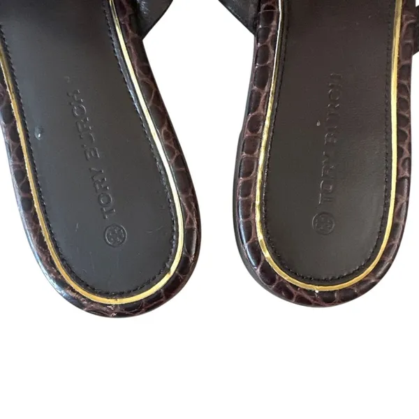 Tory Burch Metal Miller Croc Embossed Brown Sandals 8.5 - Image 3