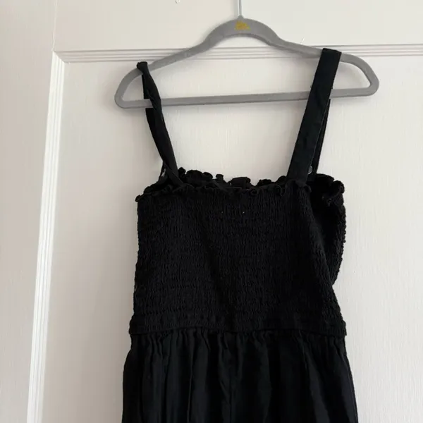 Hollister Black Button Wide Leg Cropped Jumpsuit Cotton & Linen Blend XS EUC - Image 6
