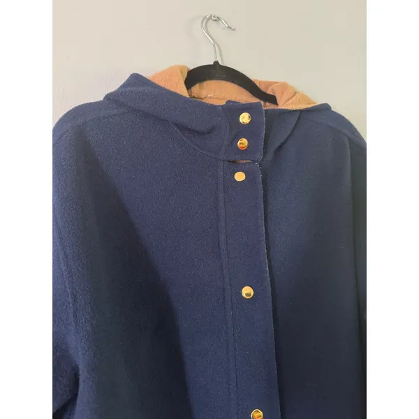 Navy Blue Hooded Fleece Coat Size Medium/Large Overcoat Equestrian Chore Barn - Image 4