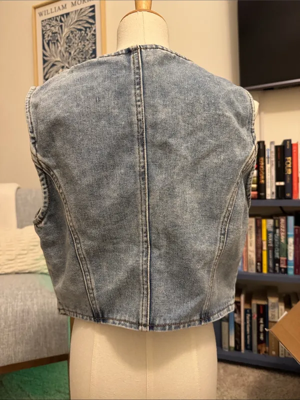 Light Wash Denim Vest with Button Front Blue - Image 3