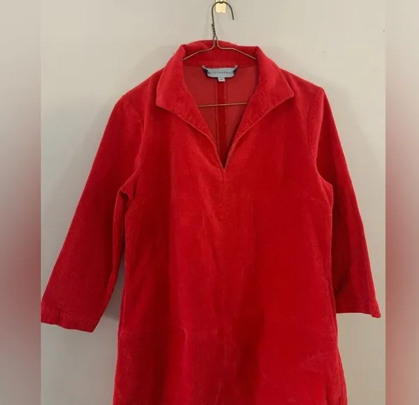 Tuckernuck Clifton Vneck Dress Casual Corduroy Classic Red Pink Long Sleeve M - Image 9