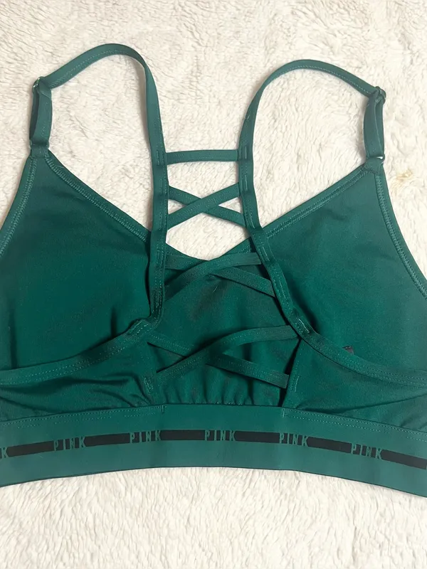 VS PINK Active Green & Black Ultimate Strappy Back Sports Bra Size Small - Image 11