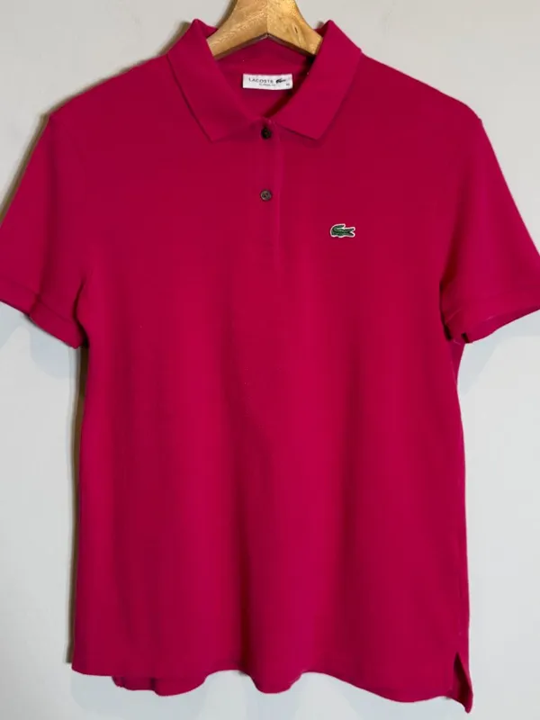 Lacoste Classic Fit Short Sleeve Polo Shirt Womens 40 Medium Fuchsia Pink Preppy - Image 6