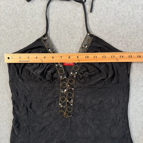 Nabiran Y2k Women's Small Black Halter Top Sequined Beaded Crinkle Tank Blouse - Image 6