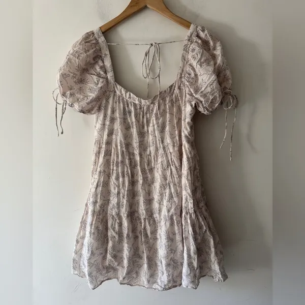 Jacquie the Label Cottagecore‎ Tiered Babydoll Dress Puff Sleeve Cream Leave - Image 6