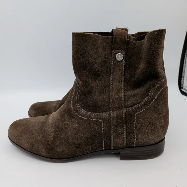 Frye Sarah Shortie Womens 8M Brown Suede Western Ankle Boots Almond Toe Low Heel - Image 2