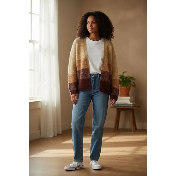Lucky Brand Brown Ombre Dye Oversize Open Cardigan In Rust Wool Blend Size M - Image 13