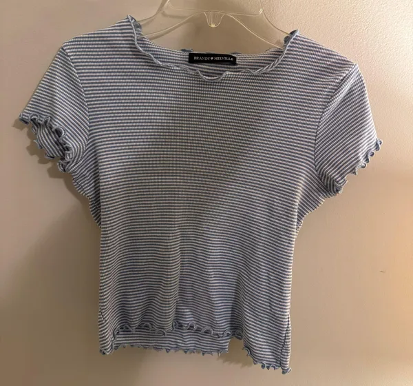 Brandy Melville Blue And White Striped Crop Top - Image 3