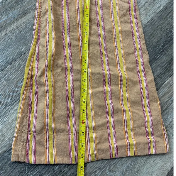 Anthropologie Striped Linen Blend Wide Leg Jumpsuit Belted Tan Size 0 - Image 5