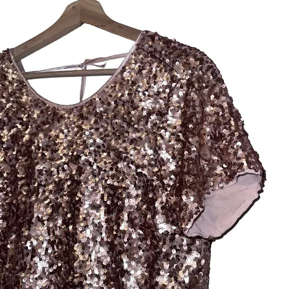Abercrombie and Fitch Rose Gold Sequins Top Tie Open Back Boxy‎ party S - Image 11