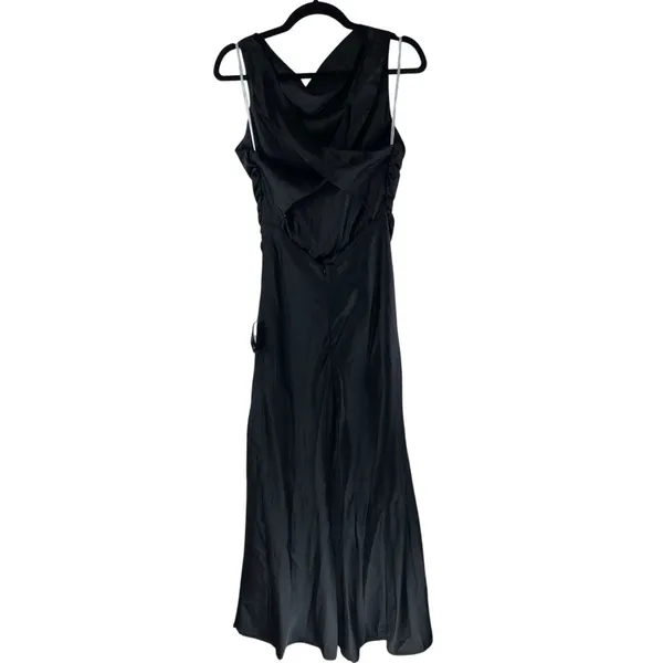 Lulus Effortlessly Sensational Black Satin Backless Maxi Dress High Neck L - Image 2