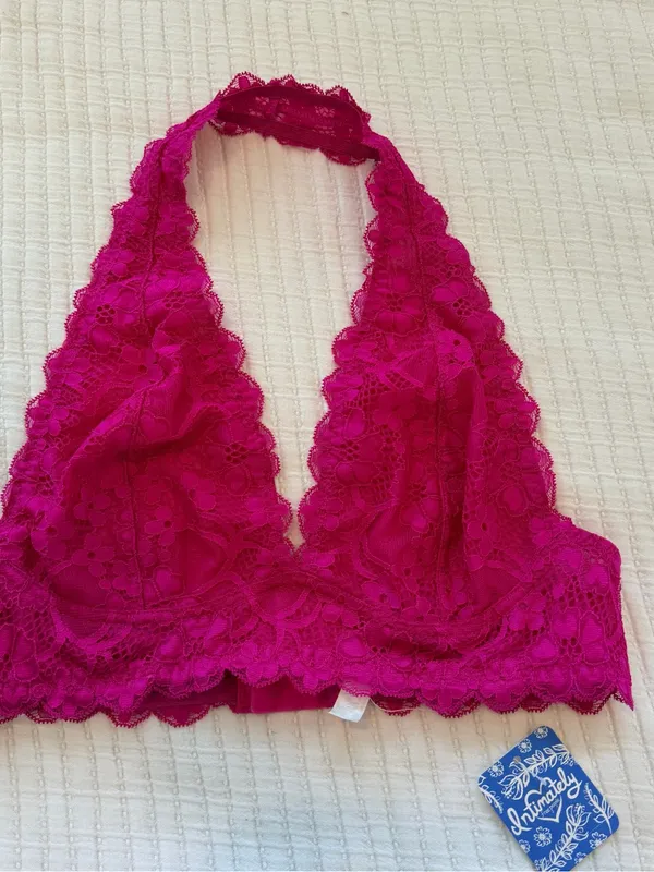 Free People Fuchsia Lace Halter Bralette - Image 2