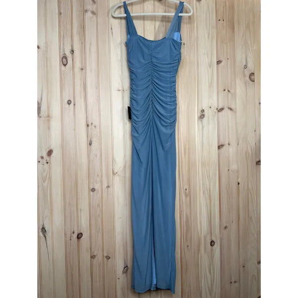 NWT Lulus Amazing Presence Slate Blue Mesh Ruched Column Maxi Dress Banquet S - Image 6