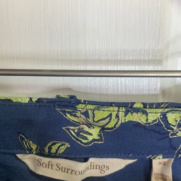 Soft Surroundings Elisabetta Blue Green Floral Gold Detail Pants W-045 Sz XS - Image 5