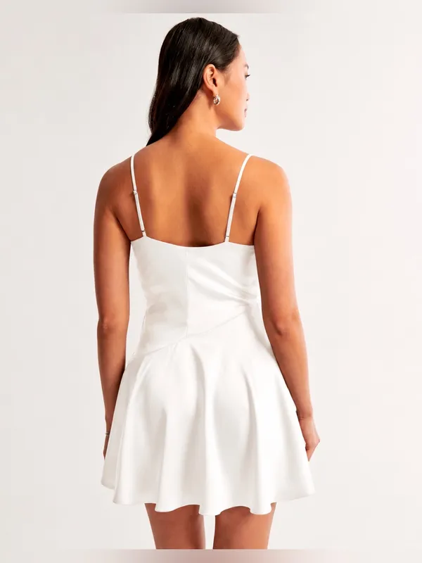 NWT Abercrombie & Fitch Asymmetrical Hem Mini Dress – White Satin – LP - Image 4