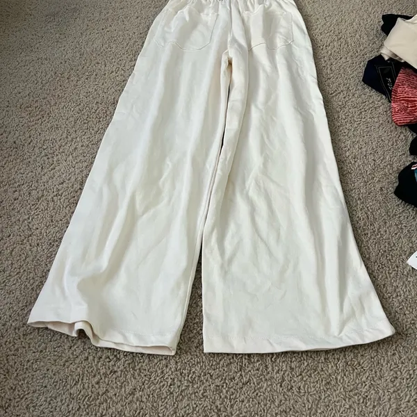 ZARA Cream Women's Wide Leg lounge Pants with elastic waistband never worn - Image 7