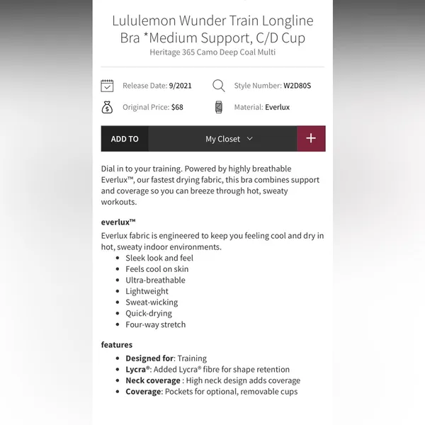 Lululemon wunder train long line bra crop top camo 12 - Image 3