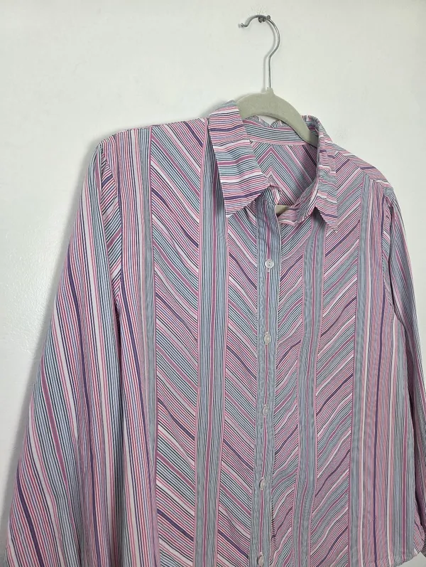Pastel Chevron Striped Blouse Top Purple Pink Cotton Twee Preppy 90s Butter Mom - Image 3
