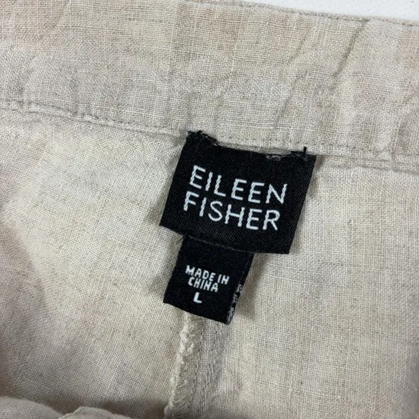 Eileen Fisher Pants Womens Large Beige Linen Cargo Wide Leg Pull On Cropped - Image 2