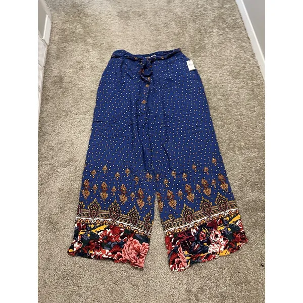 EttiTwa By Anthropologie Printed patterned Wide-Leg Trouser Pants size 14 Blue - Image 6