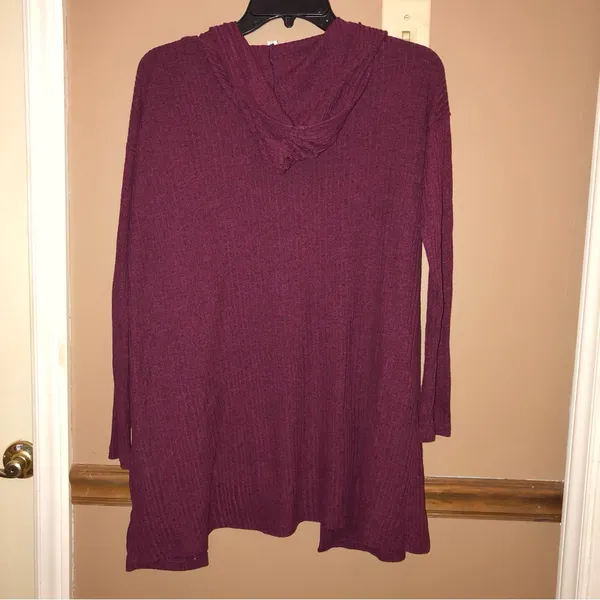 American Eagle Feather Light Ribbed Hooded Pocket Cardigan Burgundy Red XS/S‎ - Image 2