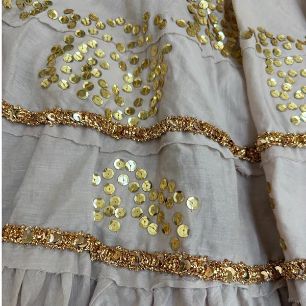 Guess Jeans Tiered Sequin Maxi Skirt Size S Taupe Gold - Image 3