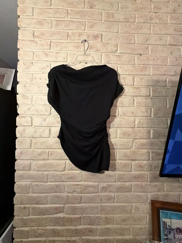 Zara Black Cowl Neck Draped Asymmetric Ruched Top Size S - Image 2