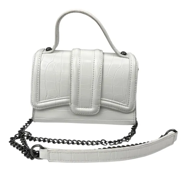 Zara Women's White leather Croc Embossed Chain Strap Satchel Crossbody Handbag - Image 2