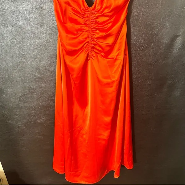 Jason‎ Wu Orange/Red Satin Feel Midi Dress Size Large - Image 7