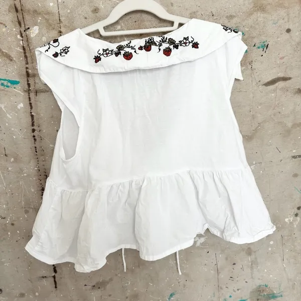 Anthropologie Maeve Babydoll Strawberry Embroidered Blouse - Image 7