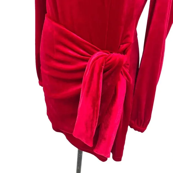 Yumi Kim Tie Me Over Red Velvet Dress Long Sleeve Wrap‎ Tie Size Large - Image 6