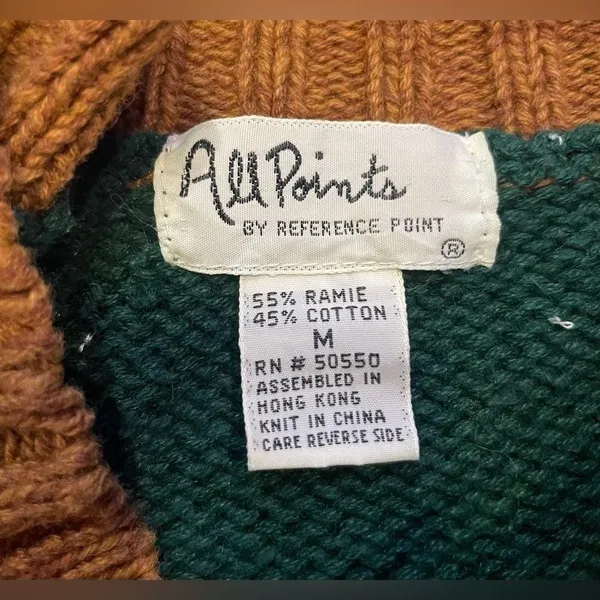 VTG All Points Grandpa Sweater Patchwork Eclectic‎ Cotton Knit Multicolor Medium Blue - Image 4