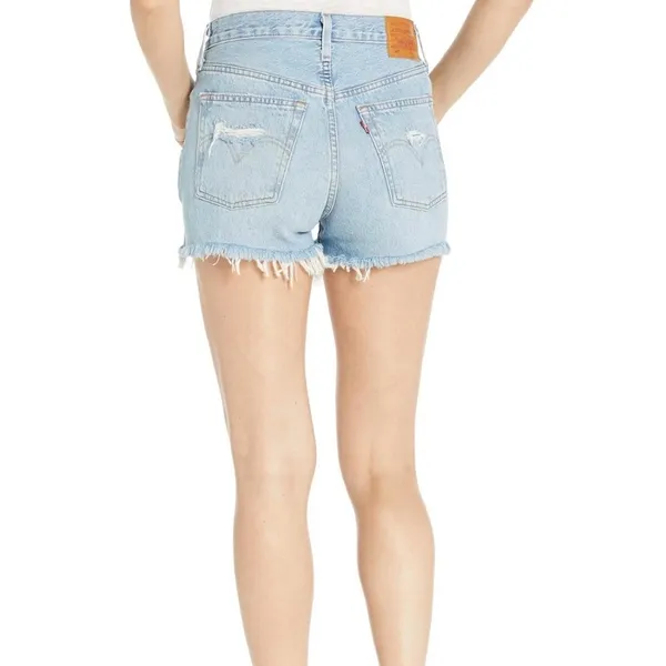Levi's Taille Haute Line 501 High Waist Ripped Cutoff Denim Shorts Size 28 - Image 2