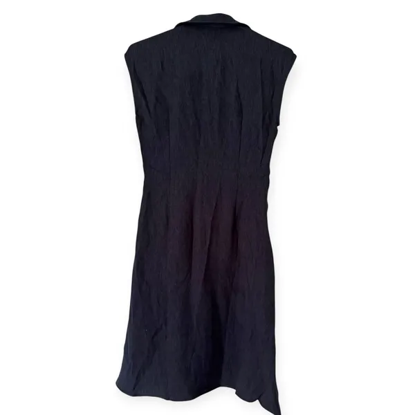 NWT OGL Viscose Linen Collared V-neck Midi Dress Drawstring Denim Navy Small - Image 4