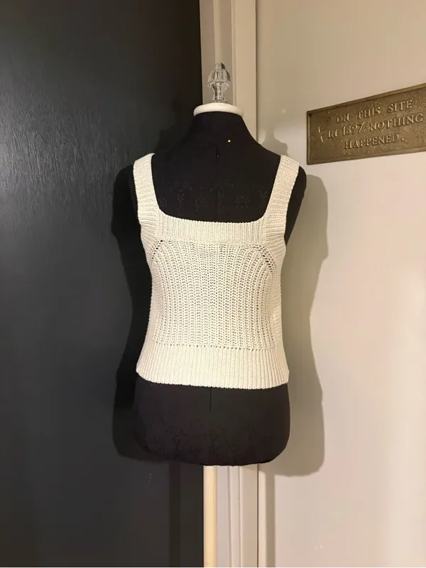 Wilfred Aritzia Linen Cotton Blend Cream Square-Neck Knitted Tank Top - Image 3