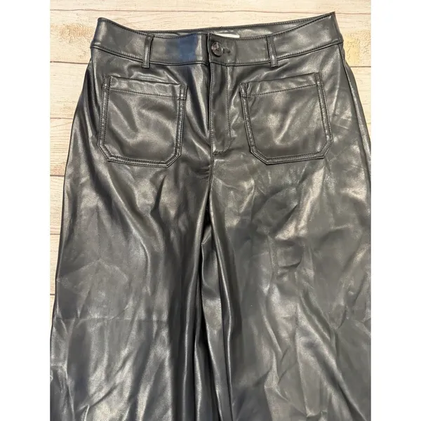 Ann Taylor LOFT Women’s The Palmer Wide Leg Black Faux Leather Pants 6P - Image 2