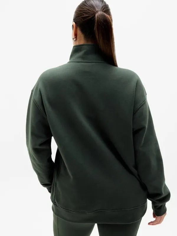 New Athleta M Forever Fleece 1/4 Zip Sweatshirt Elm Green Medium - Image 4